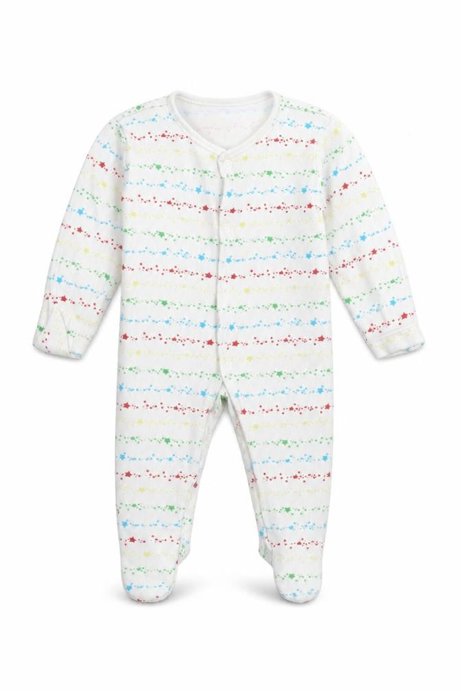 Front view of George girls’ white striped babygrow one-piece, size 0-3, months