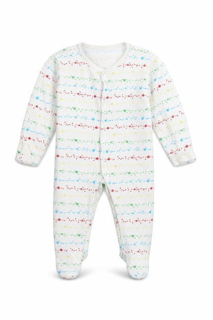 Front view of George girls’ white striped babygrow one-piece, size 0-3, months