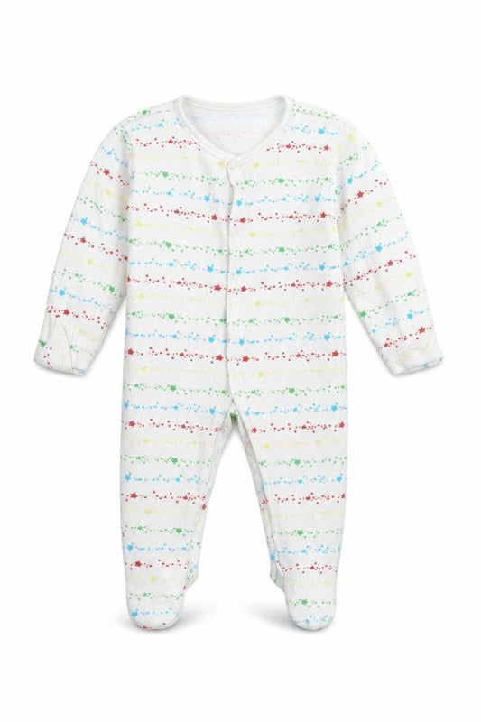 Front view of George girls’ white striped babygrow one-piece, size 0-3, months
