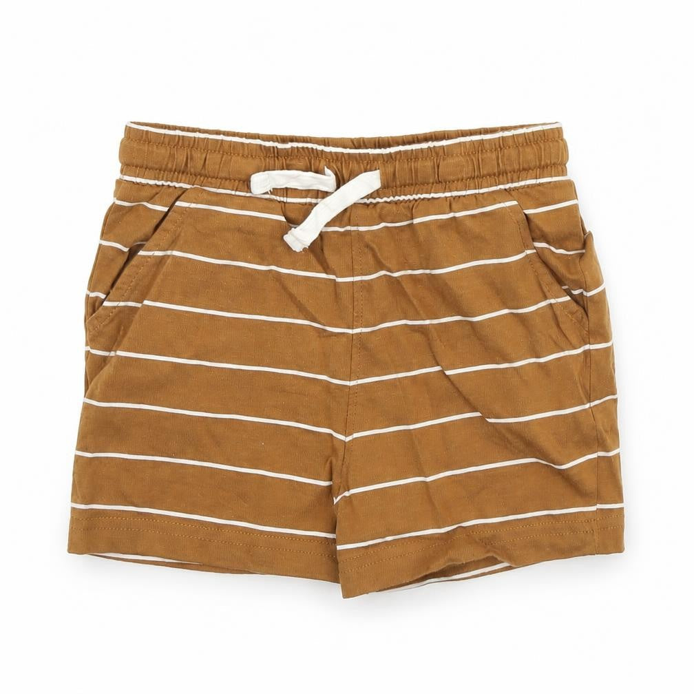 Front view of Tu girls’ brown striped sweat shorts, size 2, years