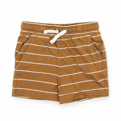 Front view of Tu girls’ brown striped sweat shorts, size 2, years