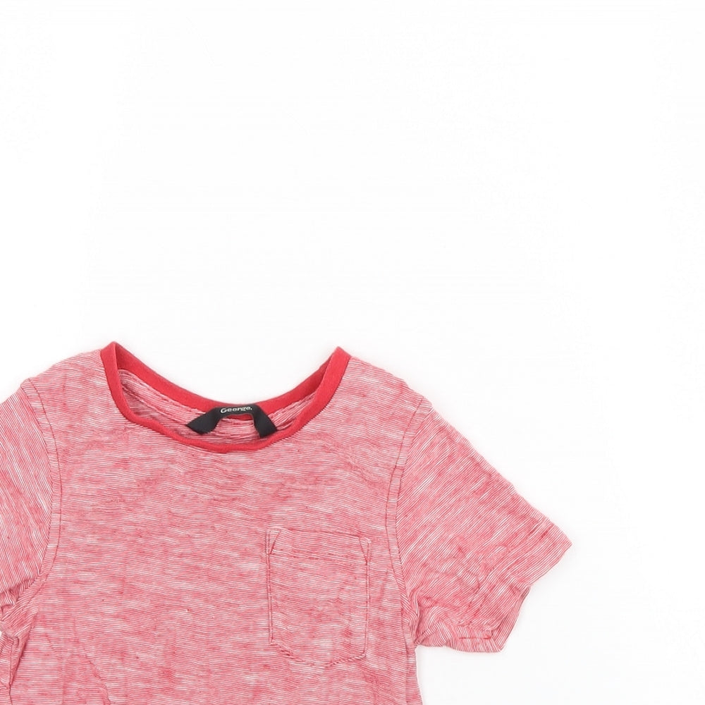 Close-up detail of George girls’ red herringbone basic t-shirt, size 12, months
