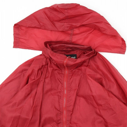 Close-up detail of mountainpack women’s red rain coat coat, size M