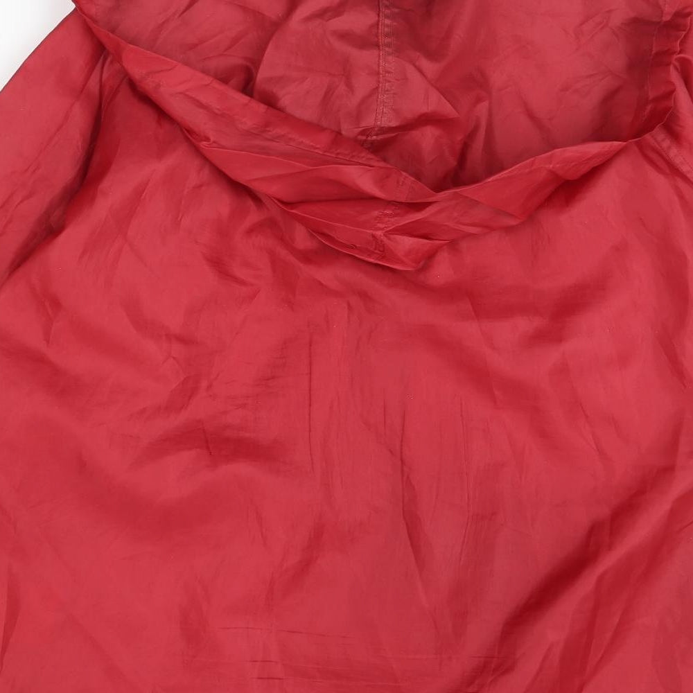 Brand and care label for mountainpack women’s red rain coat coat, size M