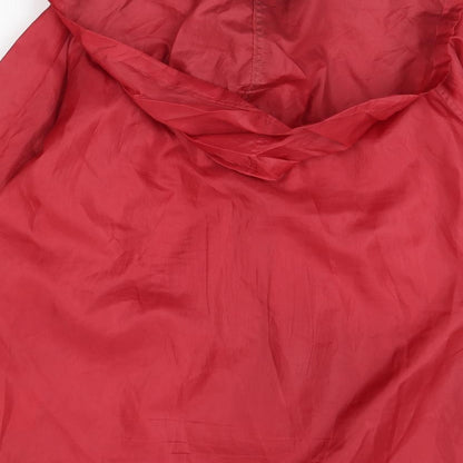 Brand and care label for mountainpack women’s red rain coat coat, size M