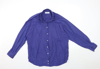 Mens UK Size 15.5 Marks and Spencer Blue  Button-Up Long Sleeve Casual Shirt
