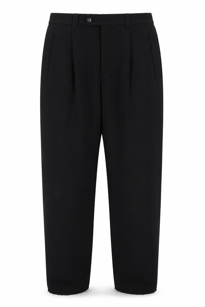 Front view of primo women’s black trousers, size UK 32, in, 30-inch leg