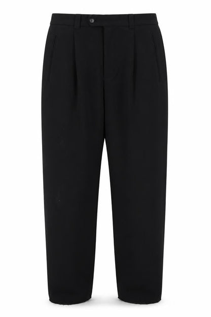Front view of primo women’s black trousers, size UK 32, in, 30-inch leg