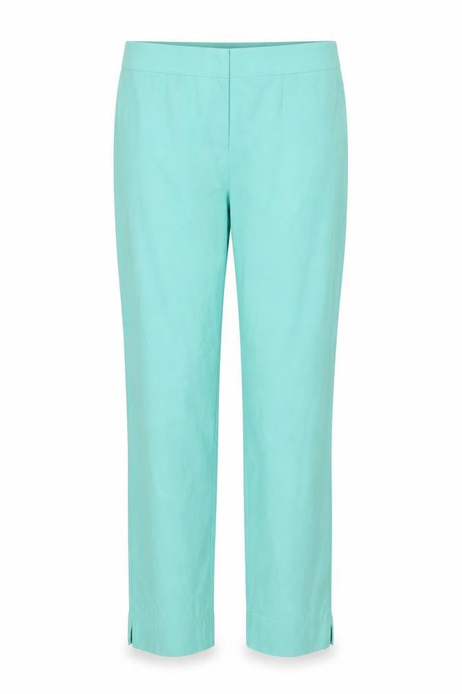 Front view of stretchman women’s green trousers, size UK 32, in, 29-inch leg