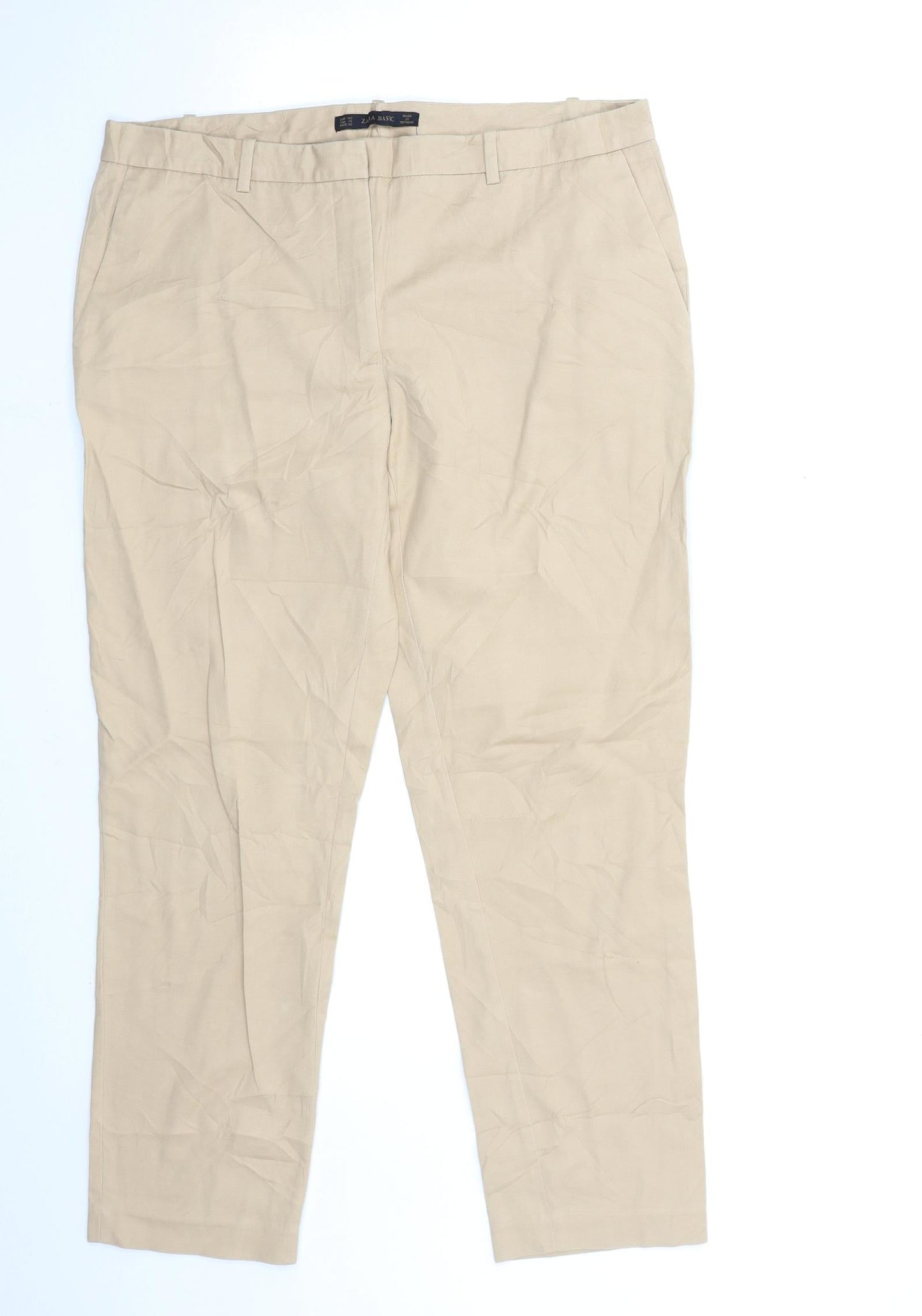Womens UK Size 14 Zara Regular Fit  Beige Trousers
