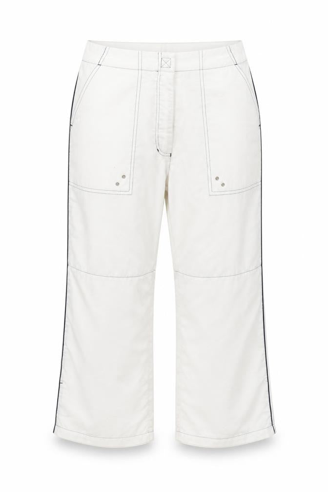 Front view of l.f.l women’s white cropped trousers, size UK 12, 24-inch leg