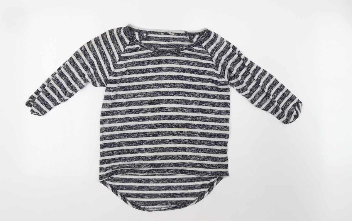 Additional front view of TU women’s black striped pullover sweatshirt, size UK 8