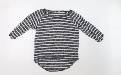 Additional front view of TU women’s black striped pullover sweatshirt, size UK 8