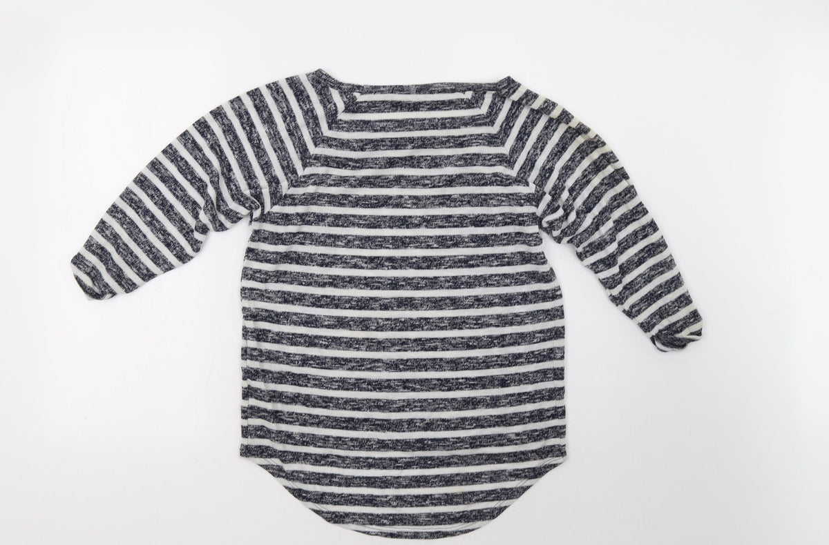 Back view of TU women’s black striped pullover sweatshirt, size UK 8