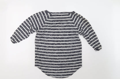 Back view of TU women’s black striped pullover sweatshirt, size UK 8
