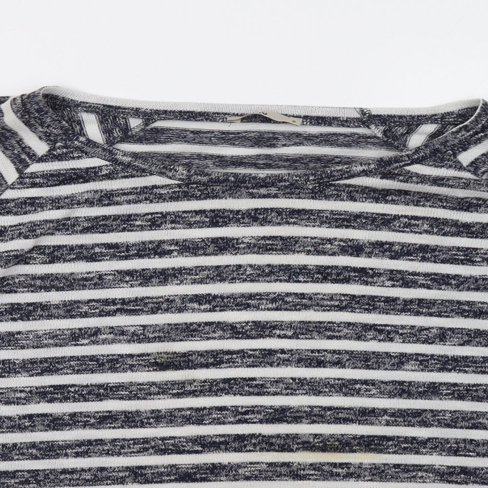 Close-up detail of TU women’s black striped pullover sweatshirt, size UK 8