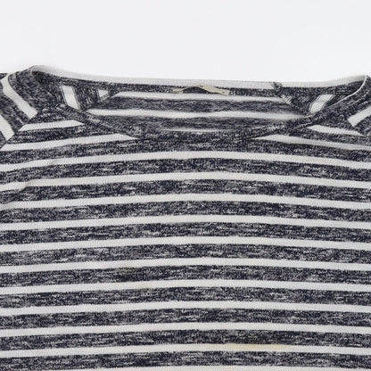 Close-up detail of TU women’s black striped pullover sweatshirt, size UK 8