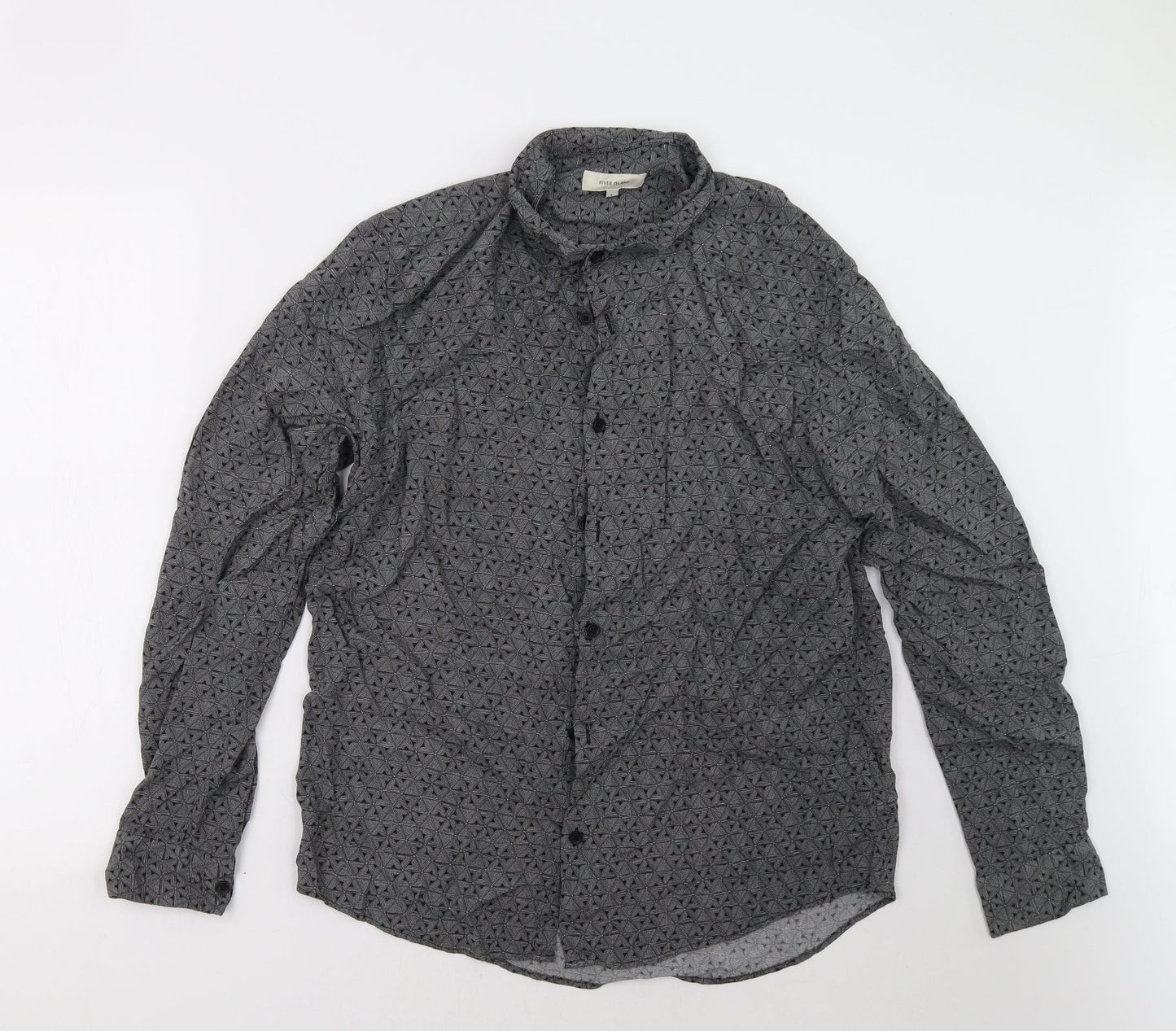 River Island Mens Grey Geometric   Polo Size L