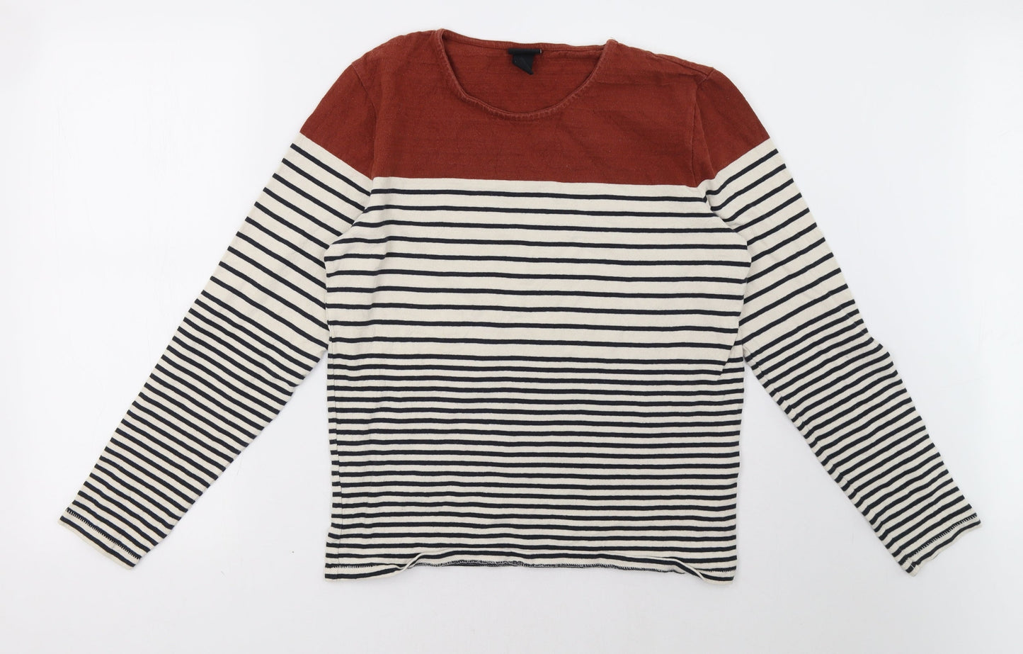 H&M Womens Beige Striped  Pullover Sweatshirt Size S