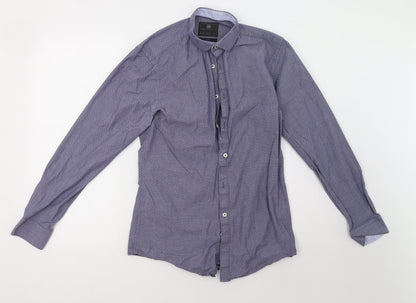Mens UK Size 14 Marks and Spencer Blue  Button-Up Long Sleeve Casual Shirt