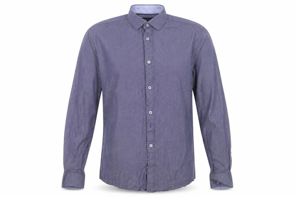 Mens UK Size 14 Marks and Spencer Blue  Button-Up Long Sleeve Casual Shirt