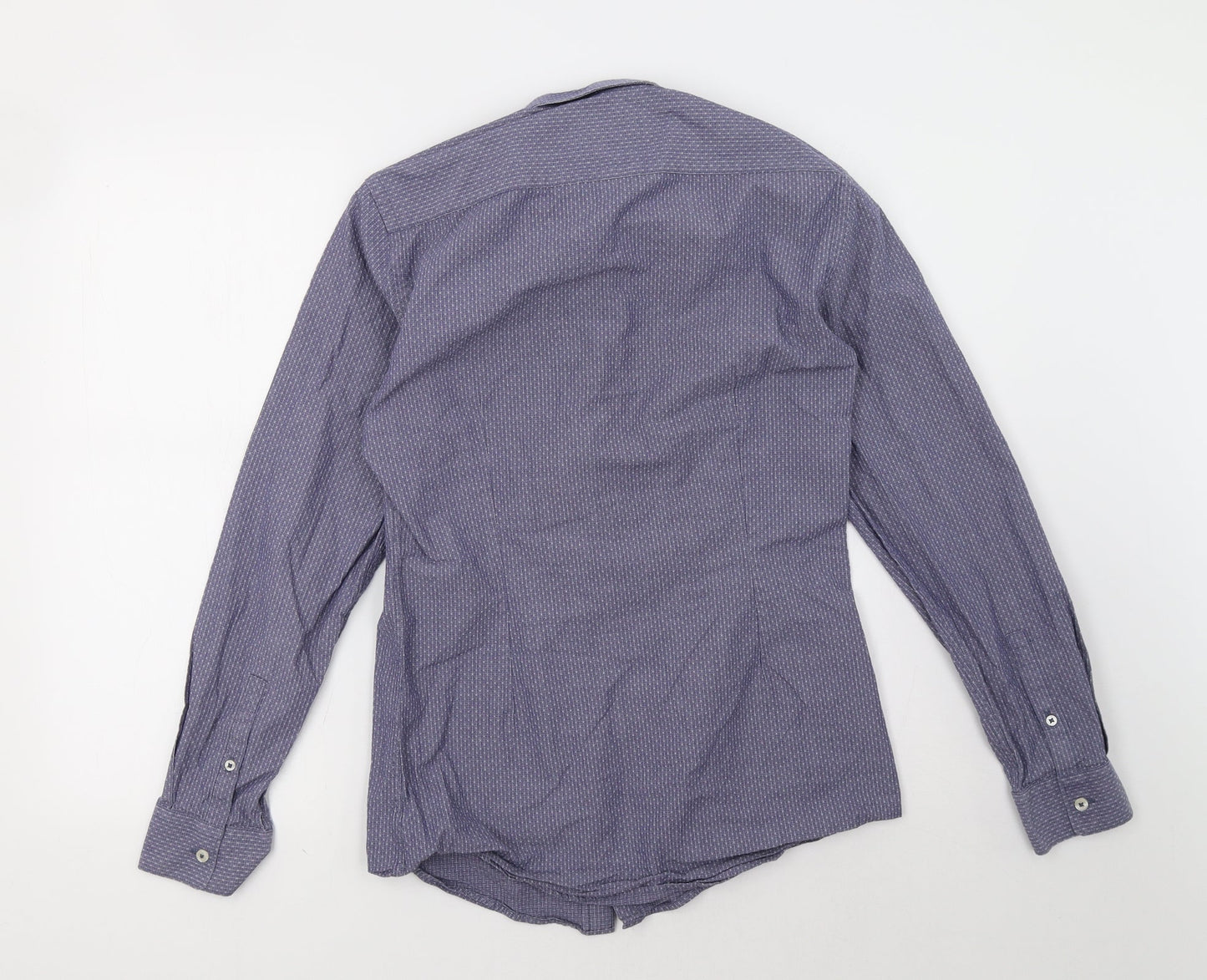 Mens UK Size 14 Marks and Spencer Blue  Button-Up Long Sleeve Casual Shirt