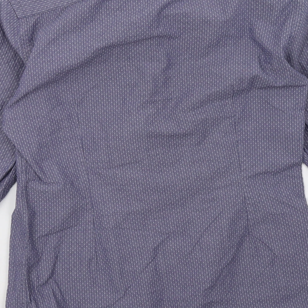 Mens UK Size 14 Marks and Spencer Blue  Button-Up Long Sleeve Casual Shirt