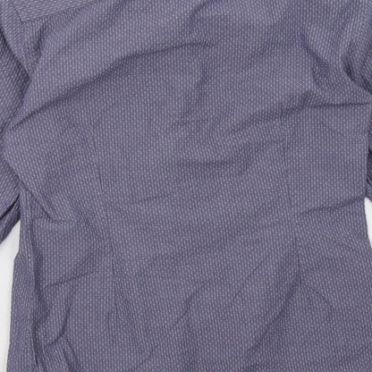 Mens UK Size 14 Marks and Spencer Blue  Button-Up Long Sleeve Casual Shirt