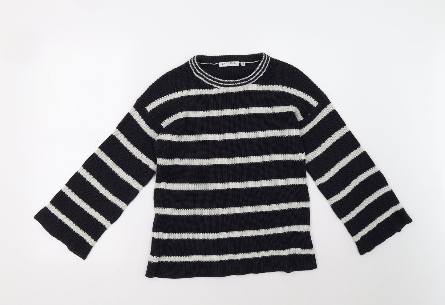 Brave Soul Womens Blue Striped  Pullover Sweatshirt Size 12