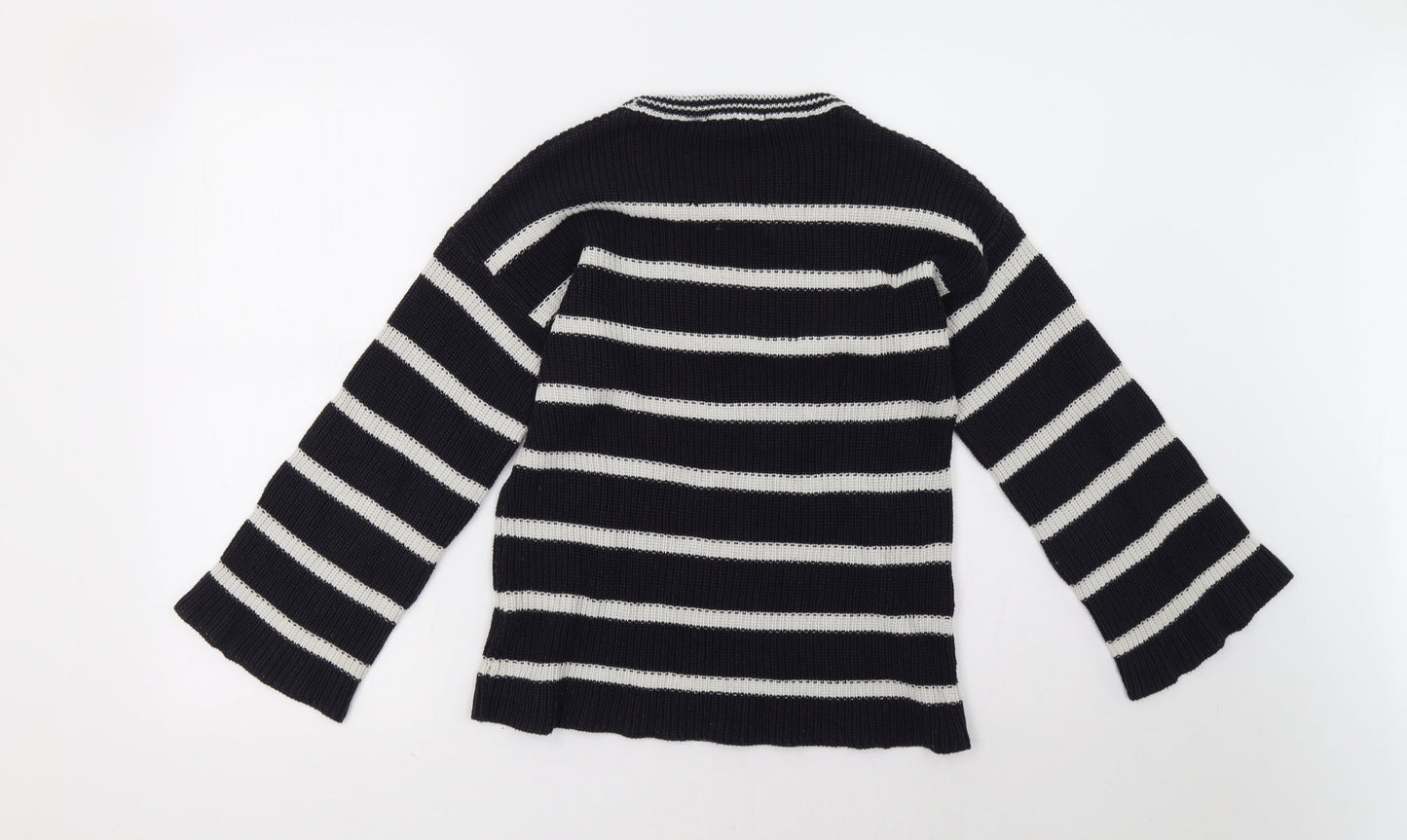 Brave Soul Womens Blue Striped  Pullover Sweatshirt Size 12