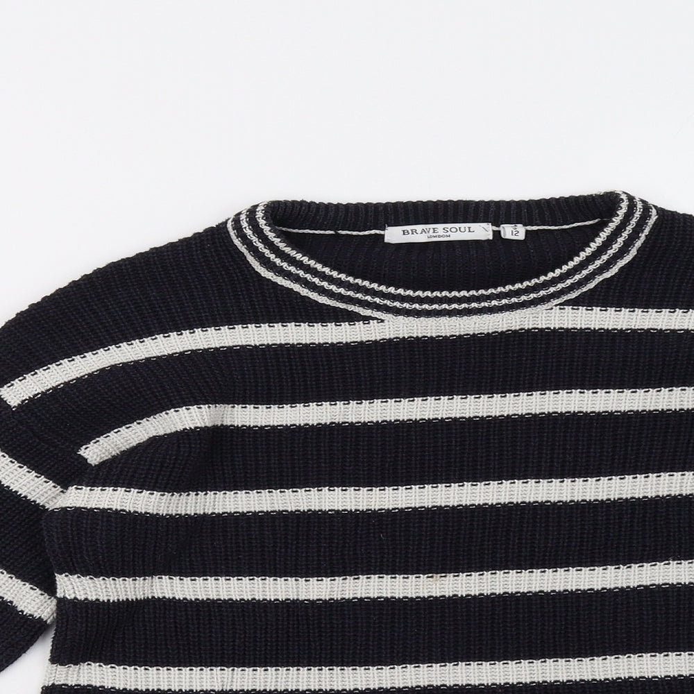 Brave Soul Womens Blue Striped  Pullover Sweatshirt Size 12