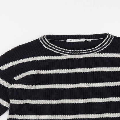 Brave Soul Womens Blue Striped  Pullover Sweatshirt Size 12
