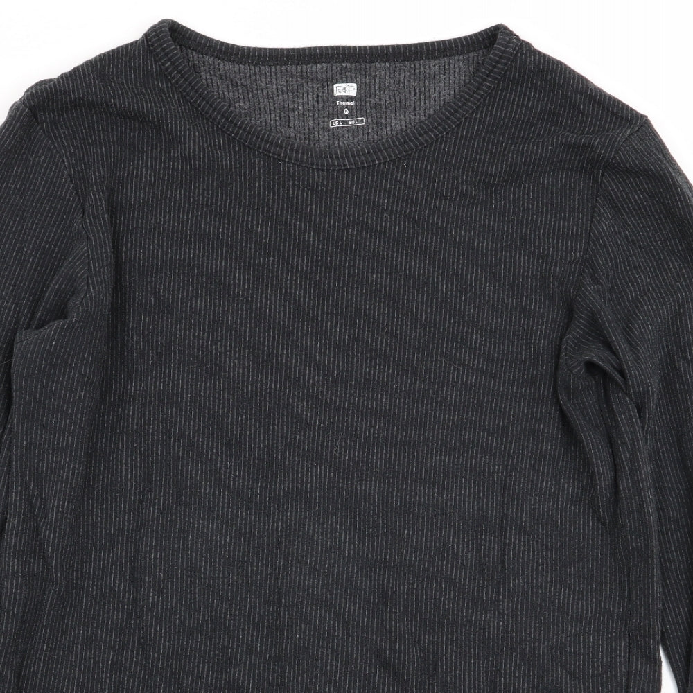 F&F Womens Grey Striped  Basic T-Shirt Size L