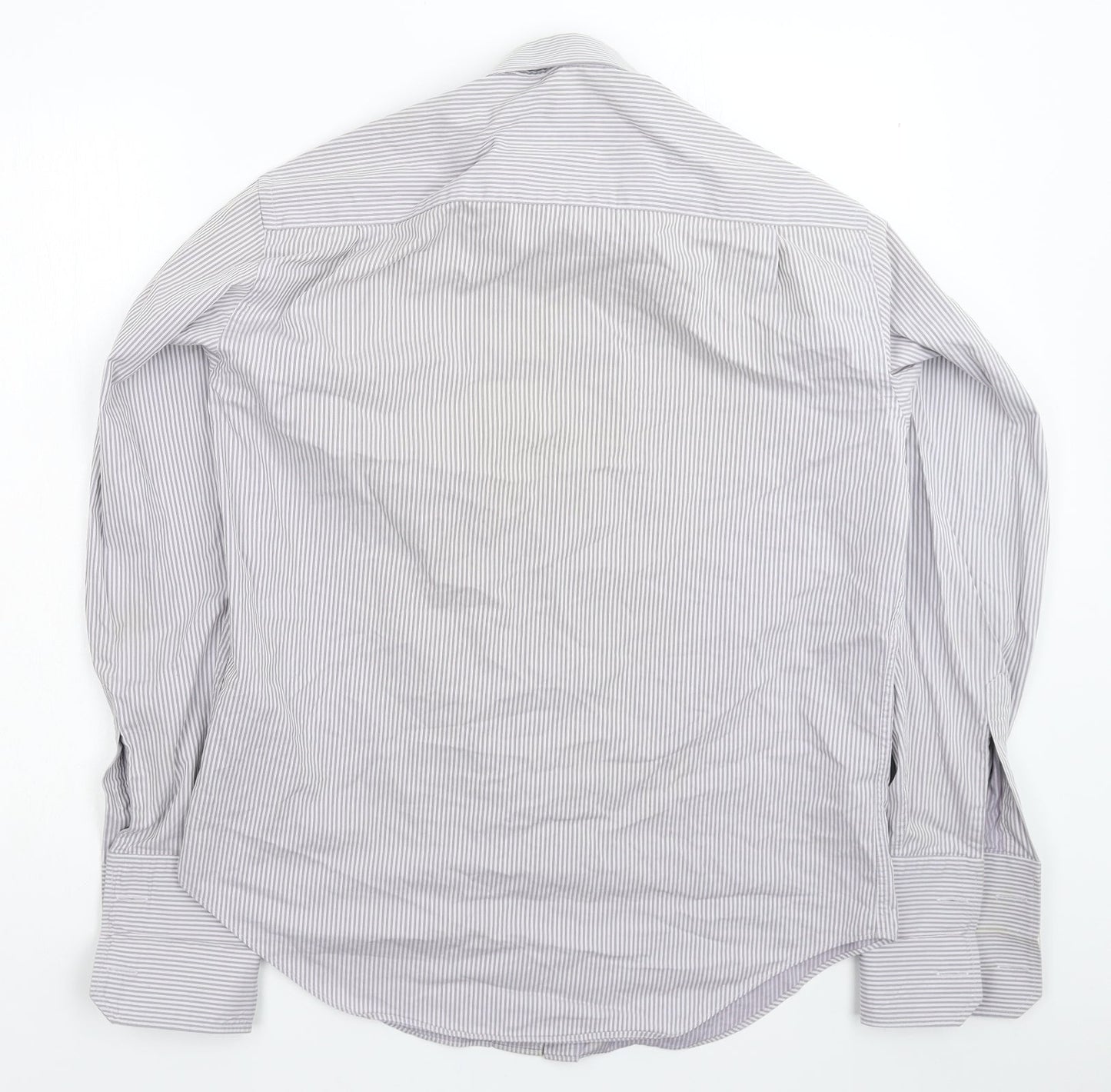 Slaters Mens Grey Striped   Dress Shirt Size 16