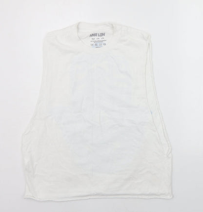 Front view of hnr lon women’s white basic tank, size XS