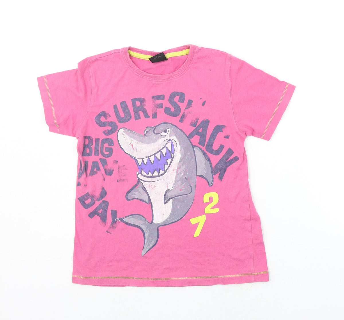 Additional front view of Next girls’ pink basic t-shirt, size 7, years - shark