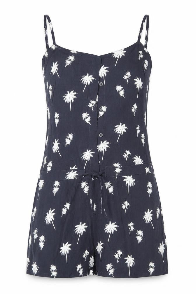 Front view of Levis women’s grey floral playsuit one-piece, size XS