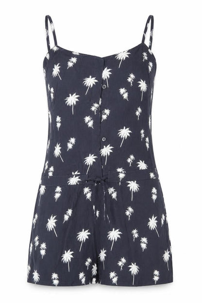 Front view of Levis women’s grey floral playsuit one-piece, size XS