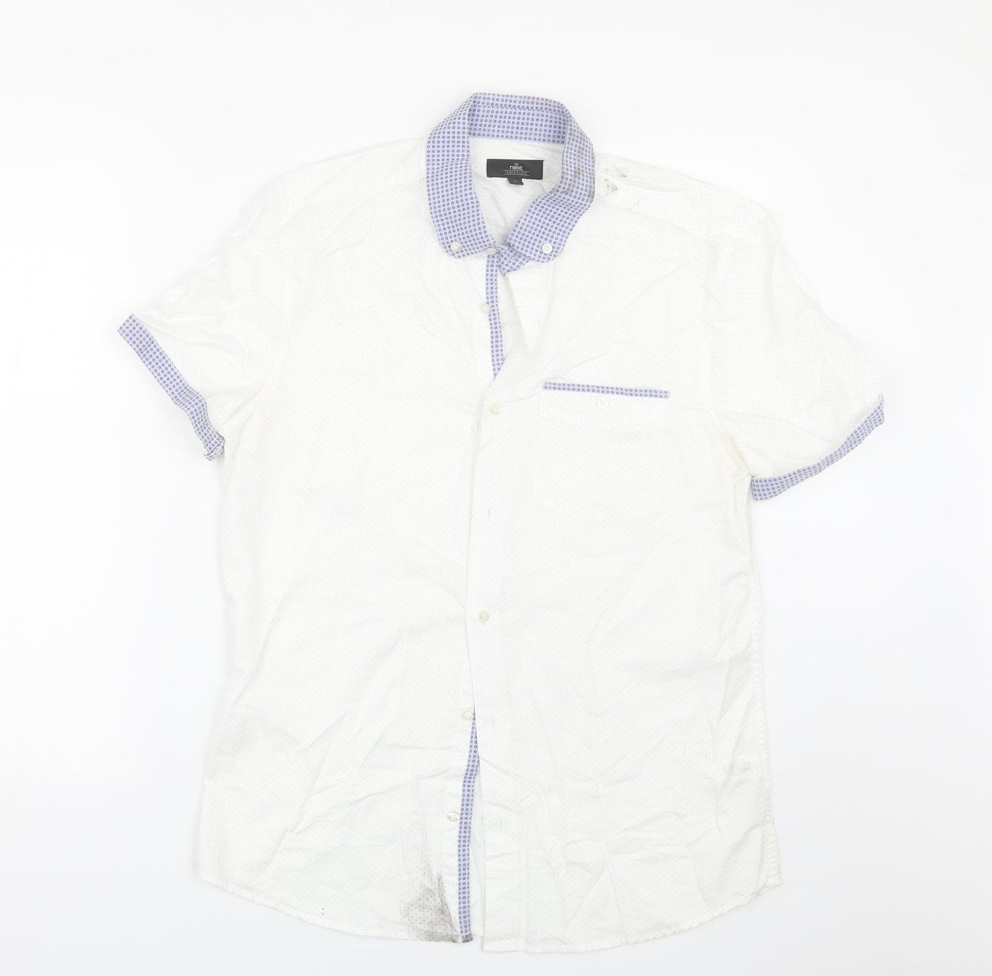 Mens UK Size M NEXT White  Button-Up Short Sleeve Casual Shirt