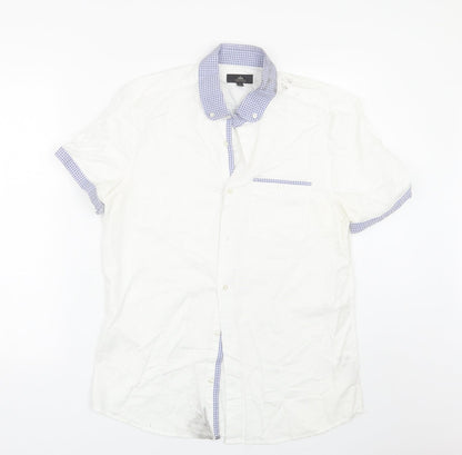 Mens UK Size M NEXT White  Button-Up Short Sleeve Casual Shirt