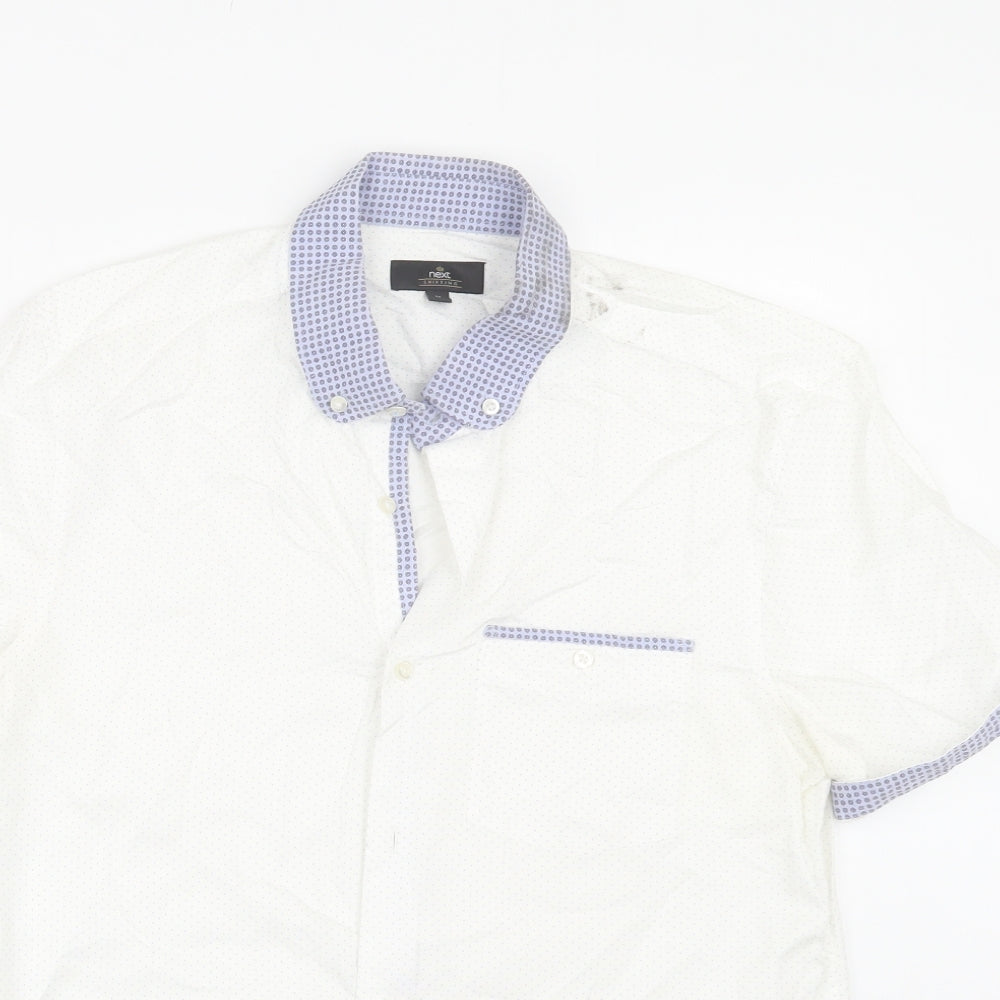 Mens UK Size M NEXT White  Button-Up Short Sleeve Casual Shirt