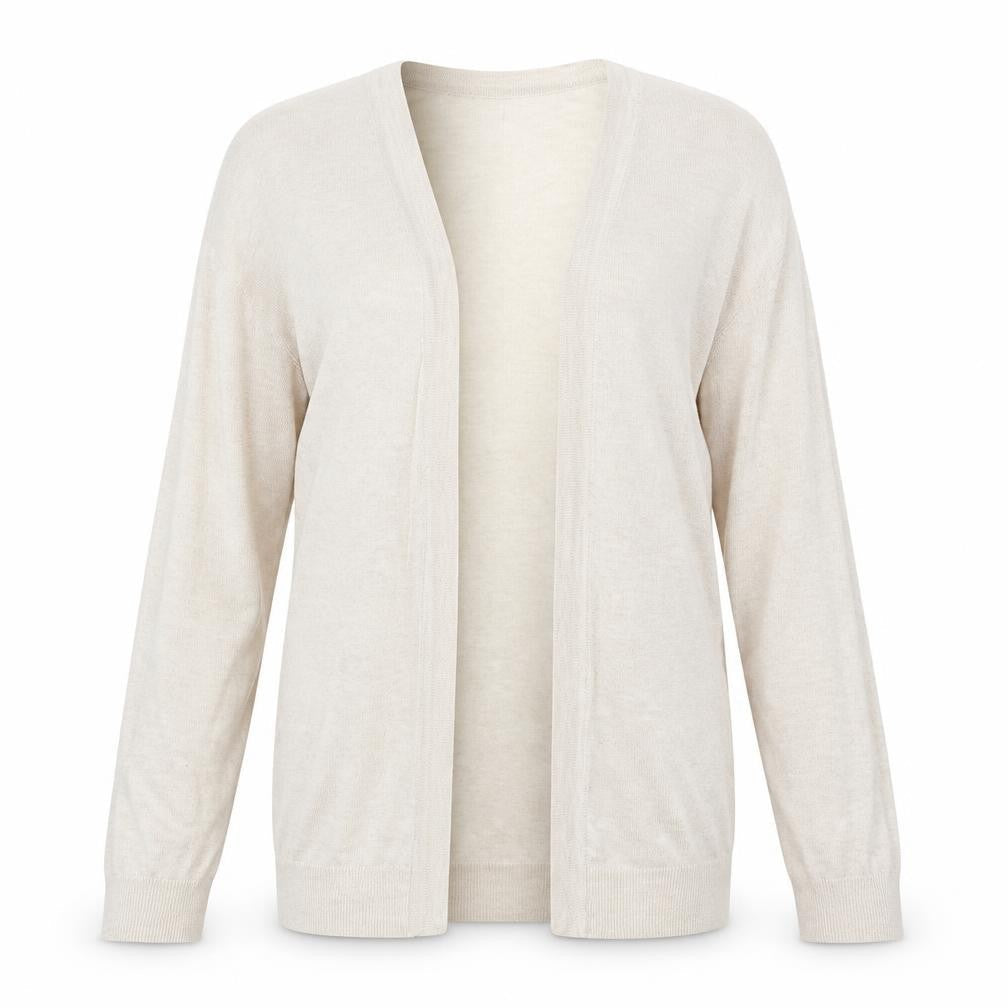 Front view of H&M women’s beige cardigan jumper, size M