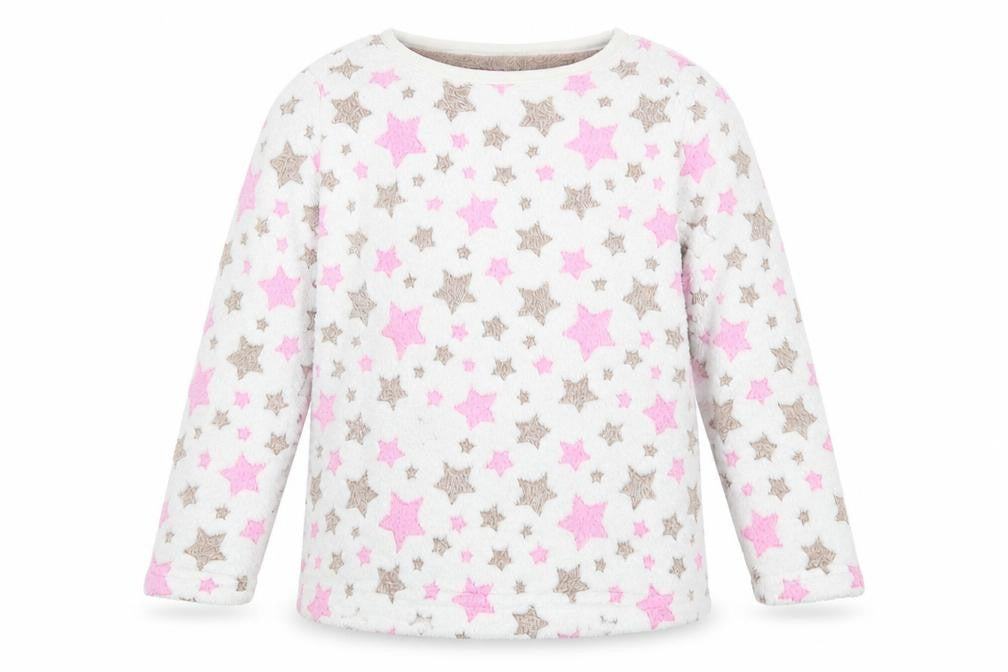 Front view of Young Dimension girls’ multicoloured polka dot top pyjama top, size 7-8, years