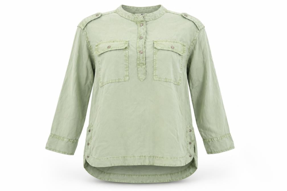 Front view of RIG utiliy women’s green basic blouse, size S