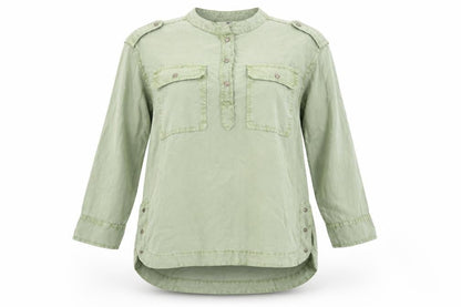 Front view of RIG utiliy women’s green basic blouse, size S