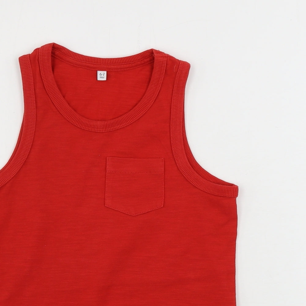 Close-up detail of Marks & Spencer girls’ red basic tank, size 6-7, years