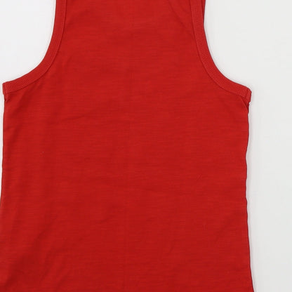 Brand and care label for Marks & Spencer girls’ red basic tank, size 6-7, years