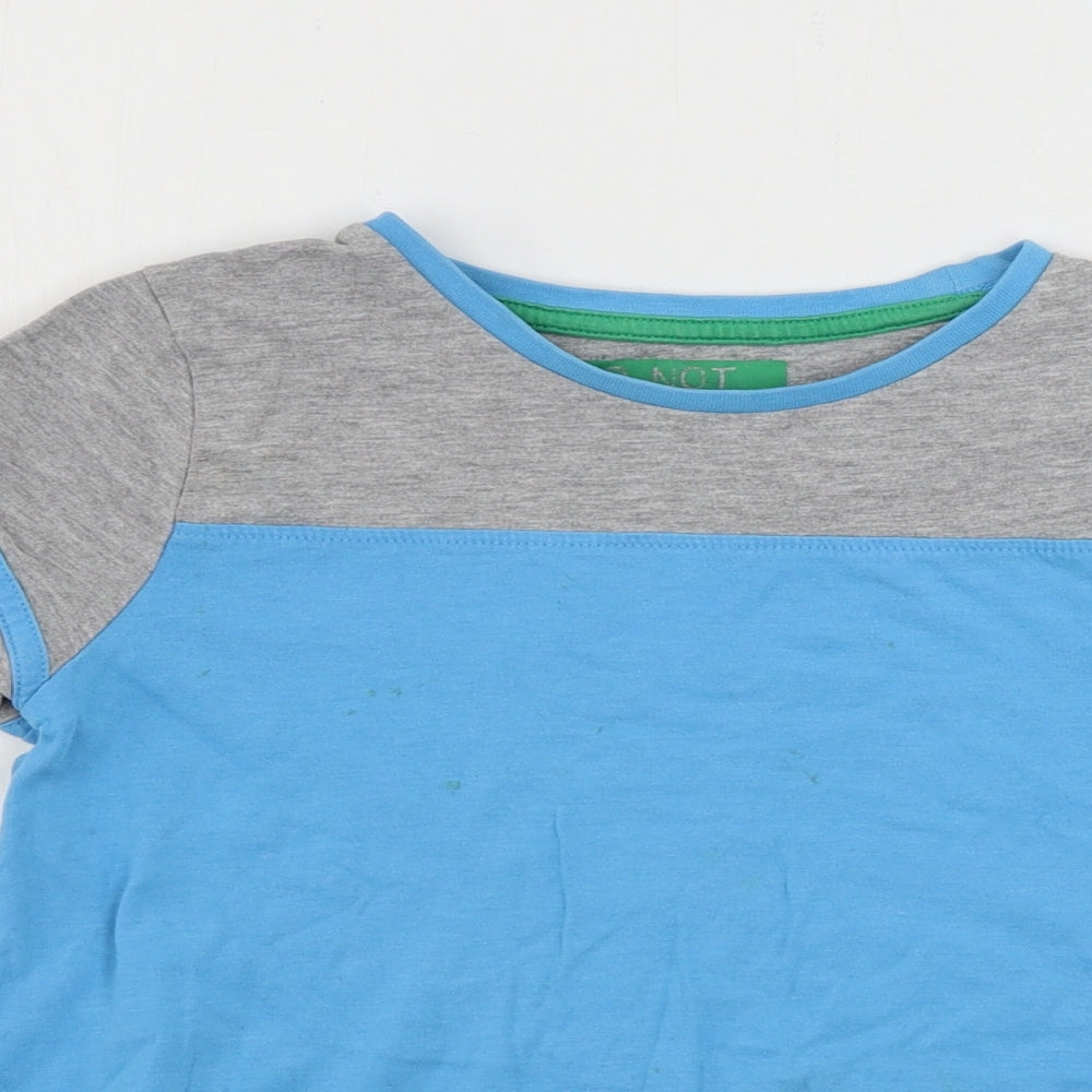 Close-up detail of Marks & Spencer boys’ blue basic t-shirt, size 7, years
