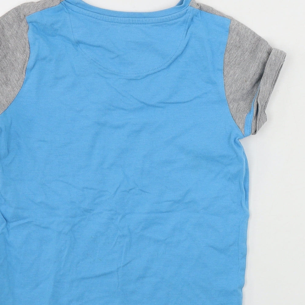Brand and care label for Marks & Spencer boys’ blue basic t-shirt, size 7, years