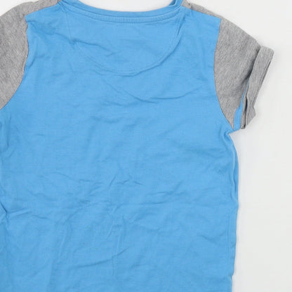 Brand and care label for Marks & Spencer boys’ blue basic t-shirt, size 7, years